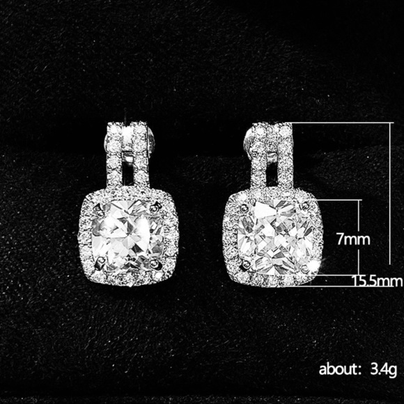 Cubic Zirconia Square Golden Stud Earrings - Picture 3 of 3
